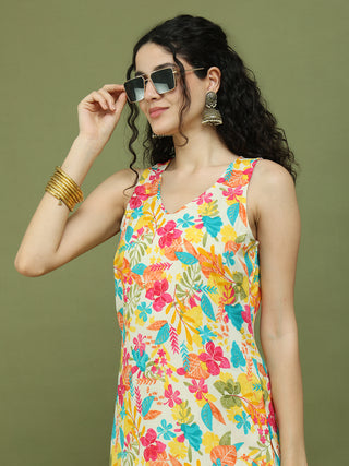 Foil Printed Sleeveless Kurta for Women