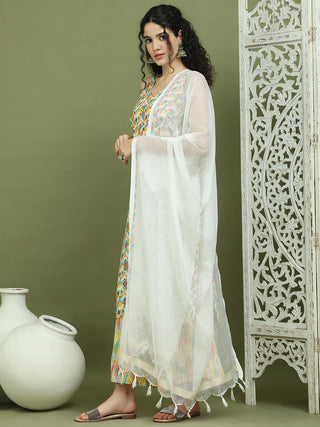Foil Printed Rayon Kurta Palazzos & Dupatta for Women