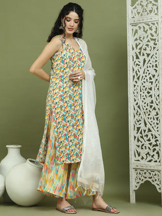 Foil Printed Rayon Kurta Palazzos & Dupatta for Women