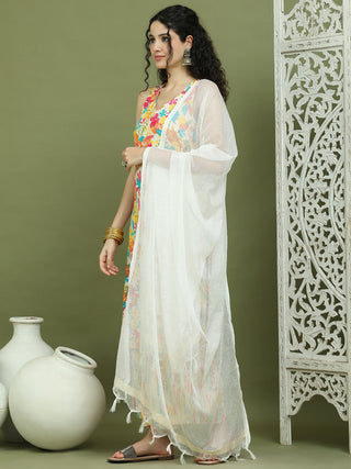 Foil Printed Rayon Kurta Palazzos & Dupatta for Women