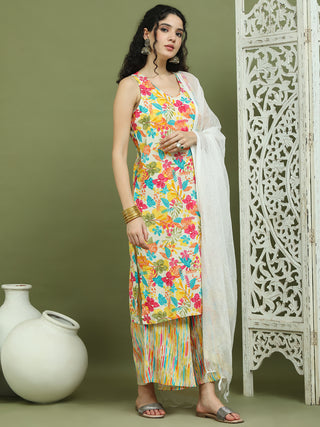 Foil Printed Rayon Kurta Palazzos & Dupatta for Women