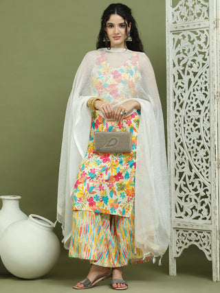 Foil Printed Rayon Kurta Palazzos & Dupatta for Women