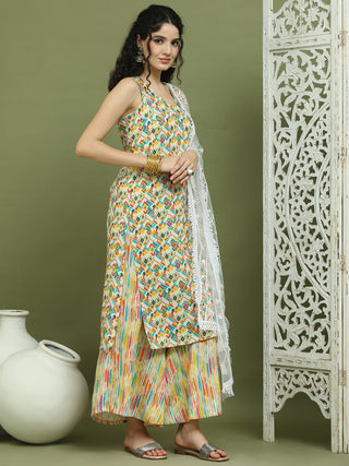 Foil Printed Rayon Kurta Palazzos & Dupatta for Women