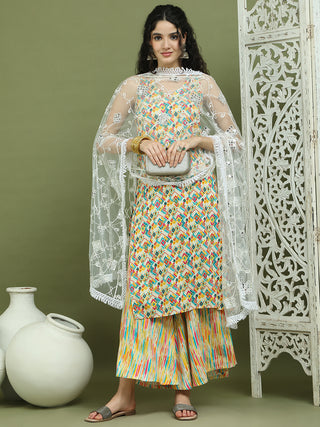 Foil Printed Rayon Kurta Palazzos & Dupatta for Women