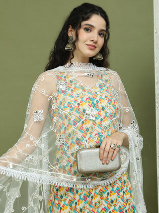 Foil Printed Rayon Kurta Palazzos & Dupatta for Women