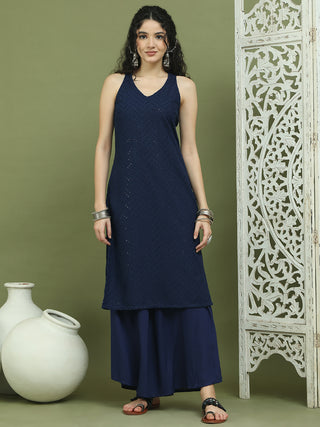 Embroidered Rayon Kurta With Palazzos