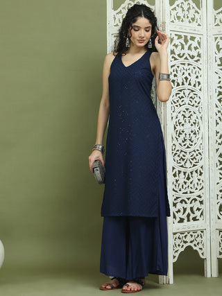 Embroidered Rayon Kurta With Palazzos