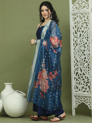 Backless Designer Kurta Palazzo Set with Floral Dupatta