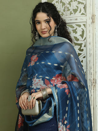 Backless Designer Kurta Palazzo Set with Floral Dupatta