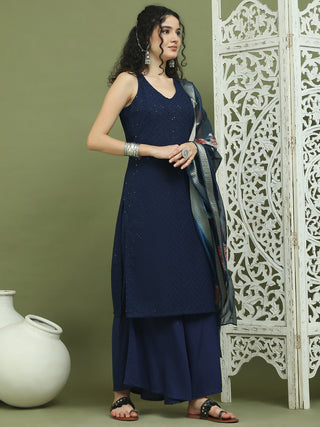 Embroidered Rayon Kurta Palazzos With dupatta