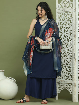 Embroidered Rayon Kurta Palazzos With dupatta