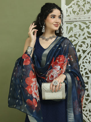 Embroidered Rayon Kurta Palazzos With dupatta