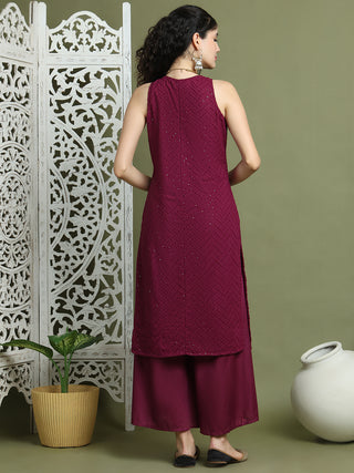 Embroidered Rayon Kurta With Palazzos