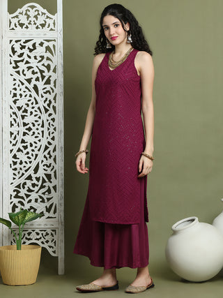 Embroidered Rayon Kurta With Palazzos