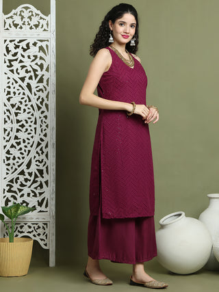 Embroidered Rayon Kurta With Palazzos