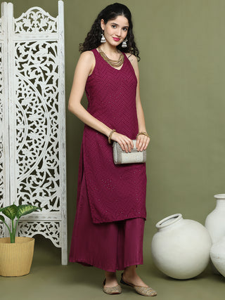 Embroidered Rayon Kurta With Palazzos