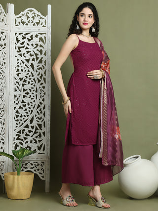 Backless Designer Kurta Palazzo Set with Floral Dupatta