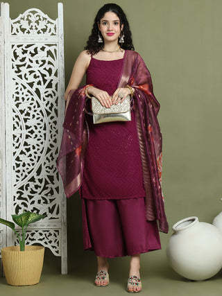 Backless Designer Kurta Palazzo Set with Floral Dupatta