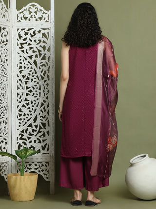 Embroidered Rayon Kurta Palazzos With dupatta