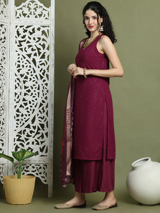 Embroidered Rayon Kurta Palazzos With dupatta