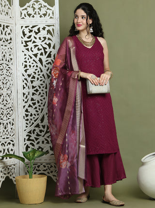 Embroidered Rayon Kurta Palazzos With dupatta
