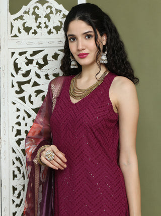 Embroidered Rayon Kurta Palazzos With dupatta