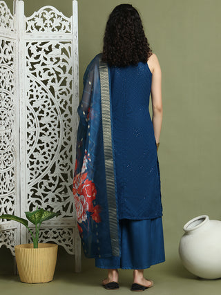 Embroidered Rayon Kurta Palazzos With dupatta