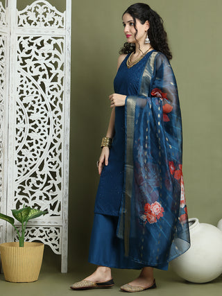 Embroidered Rayon Kurta Palazzos With dupatta
