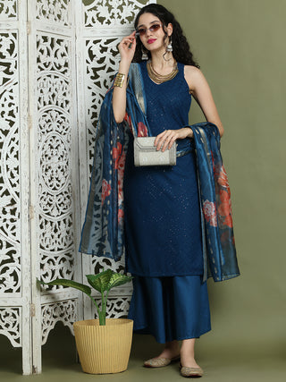 Embroidered Rayon Kurta Palazzos With dupatta