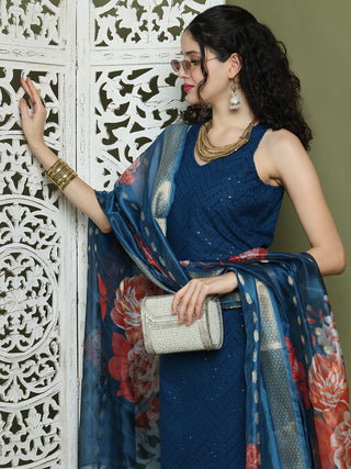 Embroidered Rayon Kurta Palazzos With dupatta