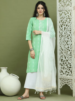 Lace Work, Woven Design straight Kurta Palazza & Dupatta