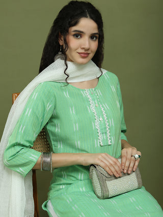 Lace Work, Woven Design straight Kurta Palazza & Dupatta