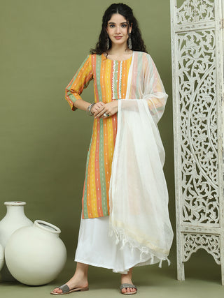 Lace Work, Woven Design straight Kurta Palazza & Dupatta