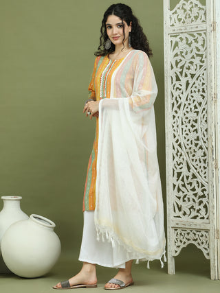 Lace Work, Woven Design straight Kurta Palazza & Dupatta