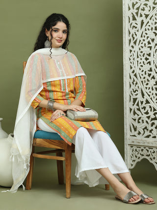 Lace Work, Woven Design straight Kurta Palazza & Dupatta