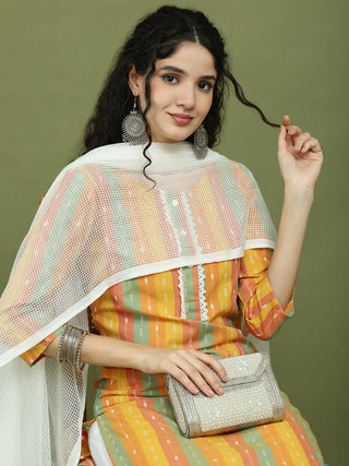 Lace Work, Woven Design straight Kurta Palazza & Dupatta