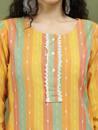 Lace Work, Woven Design straight Kurta Palazza & Dupatta