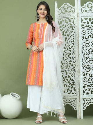 Lace Work, Woven Design straight Kurta Palazza & Dupatta