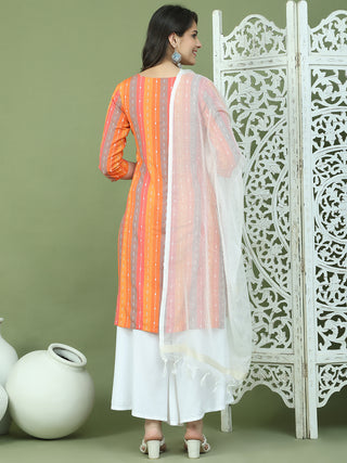 Lace Work, Woven Design straight Kurta Palazza & Dupatta