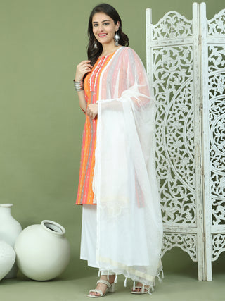 Lace Work, Woven Design straight Kurta Palazza & Dupatta