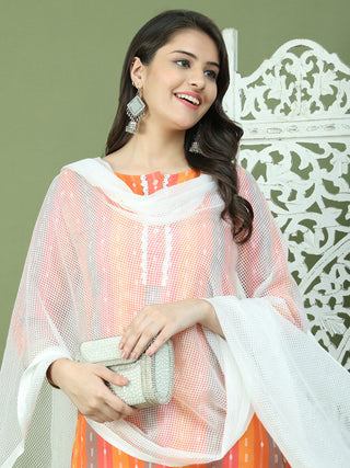 Lace Work, Woven Design straight Kurta Palazza & Dupatta