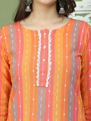 Lace Work, Woven Design straight Kurta Palazza & Dupatta