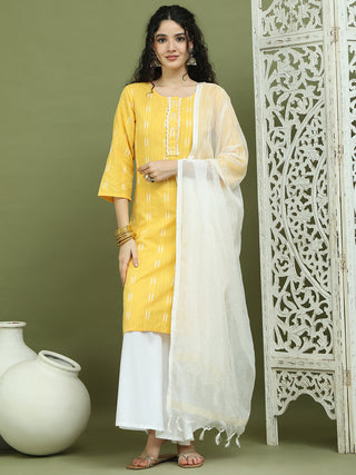 Lace Work, Woven Design straight Kurta Palazza & Dupatta