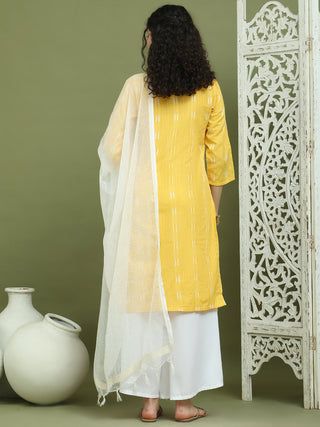 Lace Work, Woven Design straight Kurta Palazza & Dupatta
