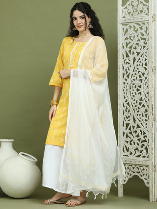 Lace Work, Woven Design straight Kurta Palazza & Dupatta
