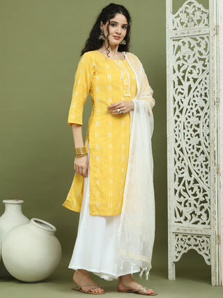 Lace Work, Woven Design straight Kurta Palazza & Dupatta