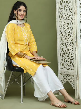 Lace Work, Woven Design straight Kurta Palazza & Dupatta