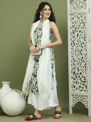 Foil Printed Rayon Kurta Palazzos With Dupatta