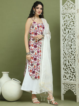 Foil Printed Rayon Kurta Palazzos With Dupatta