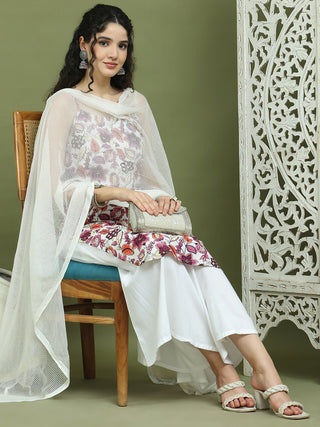 Foil Printed Rayon Kurta Palazzos With Dupatta